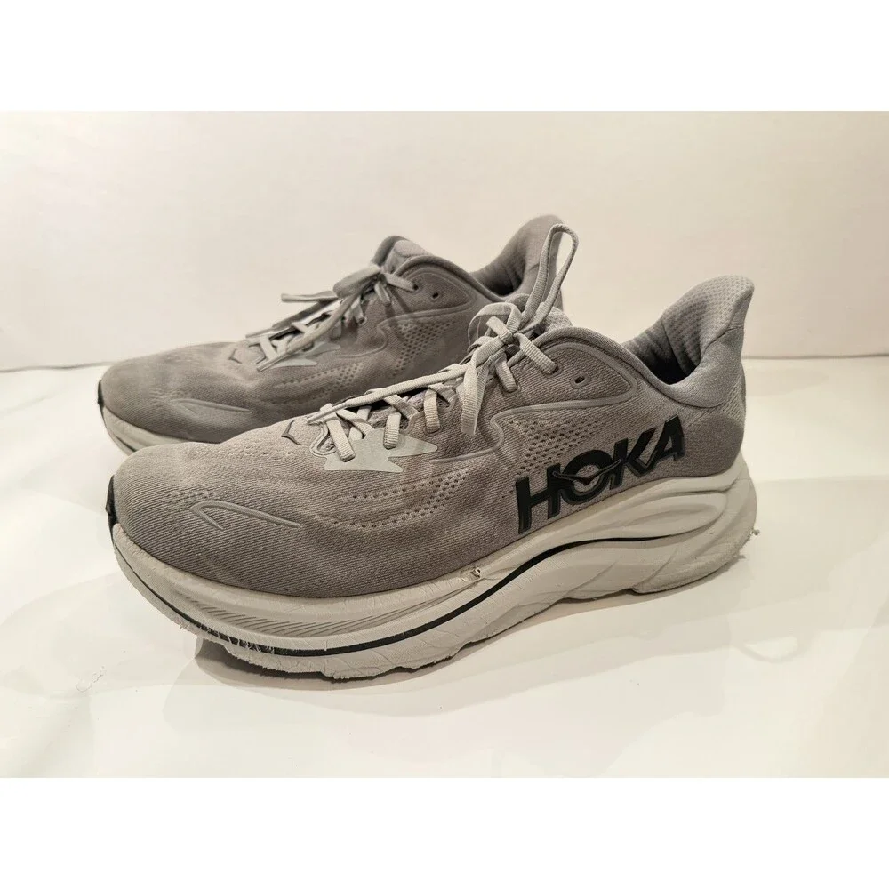 Hoka Clifton 10 Men's Running Shoes Size US 13 M Wide Grey Silver Athletic